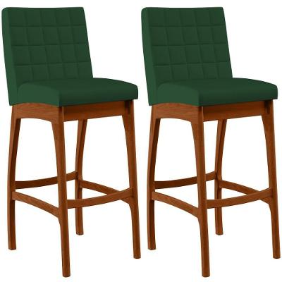 Kit 02 Banquetas Altas Cozinha Mila B04 Suede Verde Musgo
