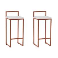 Kit 2 Banquetas Altas Industriais Em Aço Dori Cobre Assento Suede Branco - Cor: Branco - 1