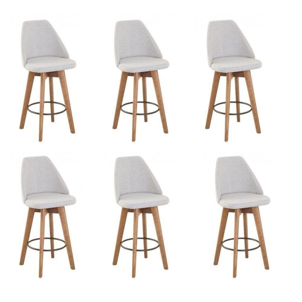 Kit 6 Banquetas Gourmet Giratória Maya Tecido Linho - 1