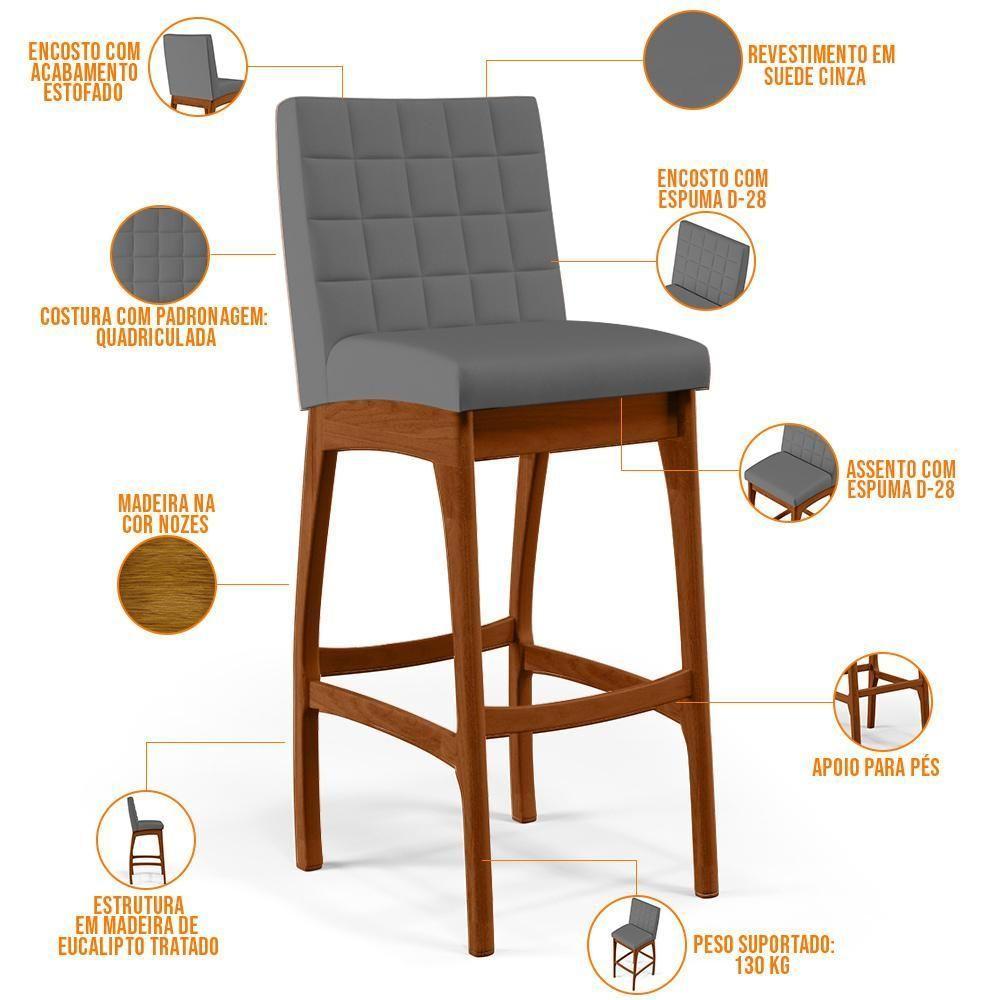 Kit 04 Banquetas Altas Cozinha Mila B04 Suede Cinza - 7
