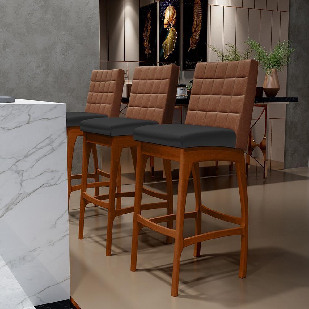 Banqueta Alta Cozinha De Jantar Fixa Mila B04 Marrom Preto - 8