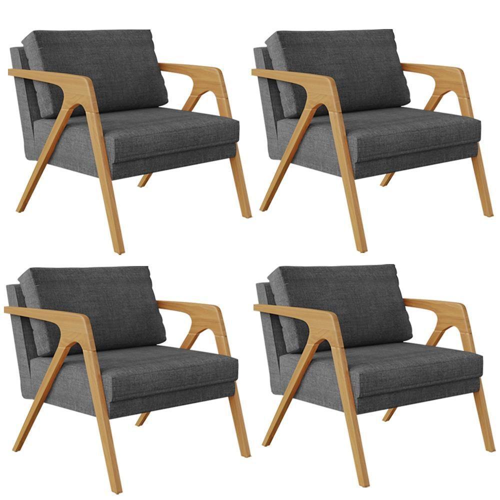 Kit 04 Poltrona Pietra L02 Linho Cinza Escuro - 1