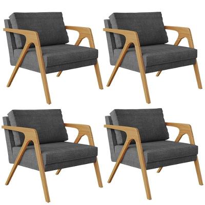 Kit 04 Poltrona Decorativa Pietra L02 Linho Cinza Escuro Lyam Decor