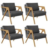 Kit 04 Poltrona Pietra L02 Linho Cinza Escuro - 1