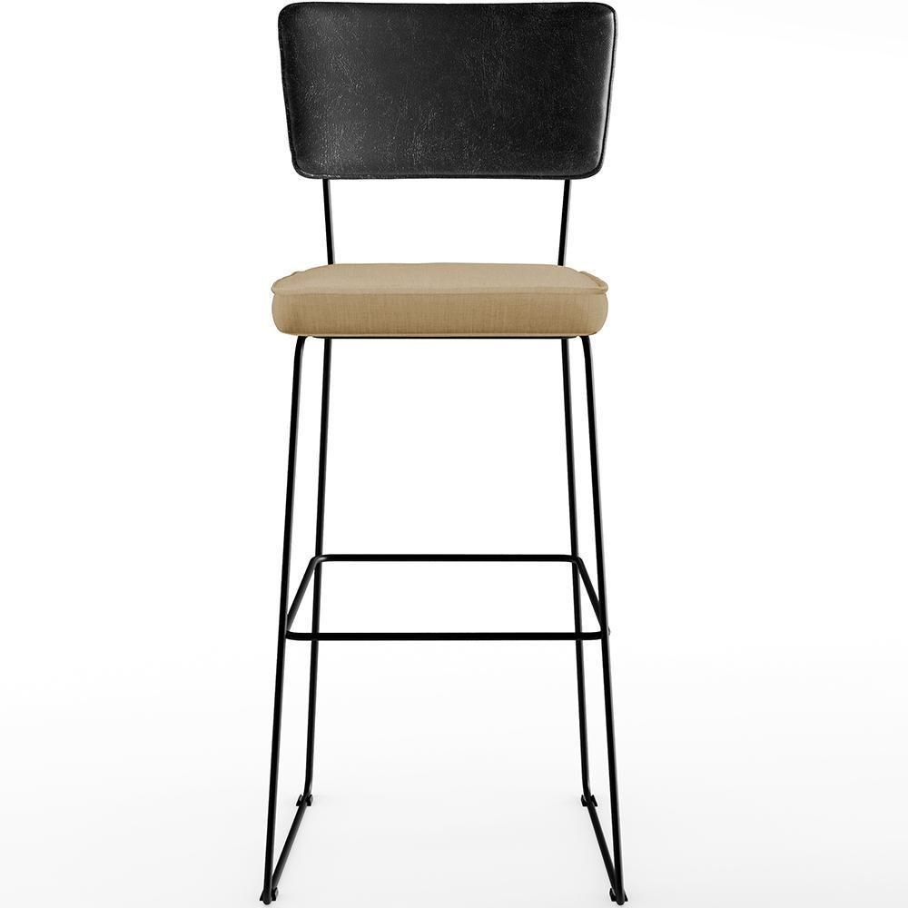 Kit 02 Banquetas Altas Preto Linho Bege Escuro - 5