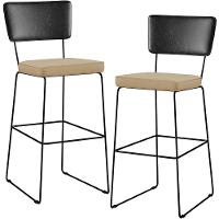 Kit 02 Banquetas Altas Preto Linho Bege Escuro - 1