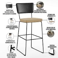 Kit 02 Banquetas Altas Preto Linho Bege Escuro - 7