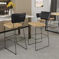 Kit 02 Banquetas Altas Preto Linho Bege Escuro - 9