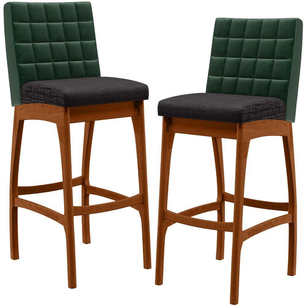 Kit 02 Banquetas Altas Cozinha B04 Verde Musgo Chumbo - 1