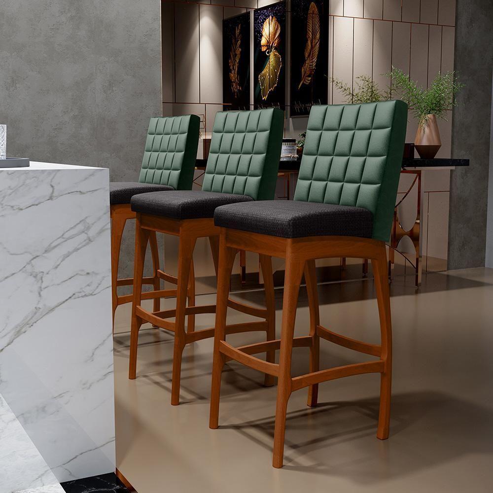 Kit 02 Banquetas Altas Cozinha B04 Verde Musgo Chumbo - 9