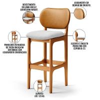 Kit 6 Banquetas Alta Betta Imbuia Whisky Linho Cinza - 6