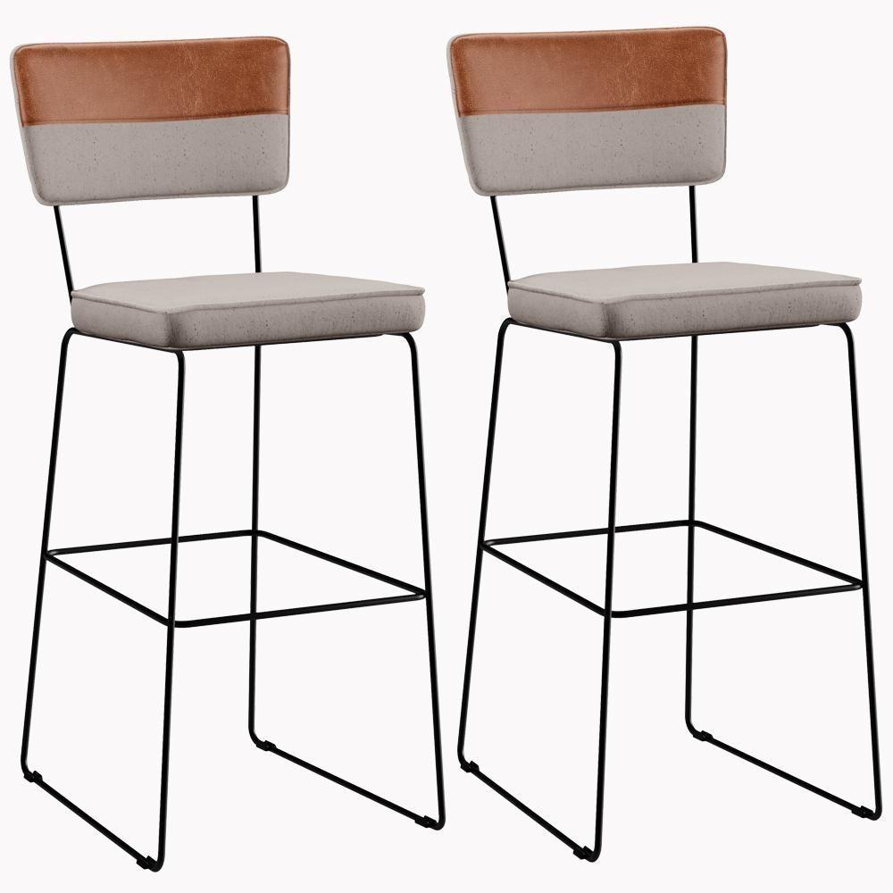 Kit 02 Banquetas Altas Allana L02 Faixa Camel Bege - 1