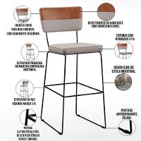 Kit 02 Banquetas Altas Allana L02 Faixa Camel Bege - 6