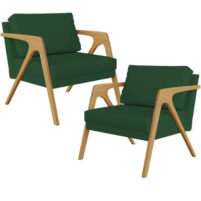 Kit 2 Poltronas Pietra L02 Suede Verde Musgo Lyam Decor