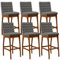 Kit 06 Banquetas Altas Mila Linho Cinza Escuro - 1