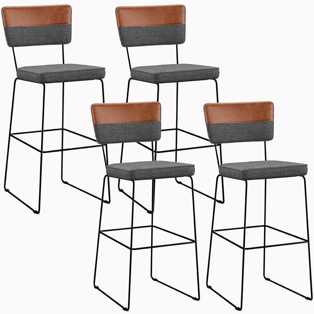 Kit 04 Banquetas Altas Allana L02 Faixa Camel Cinza Escuro - 1