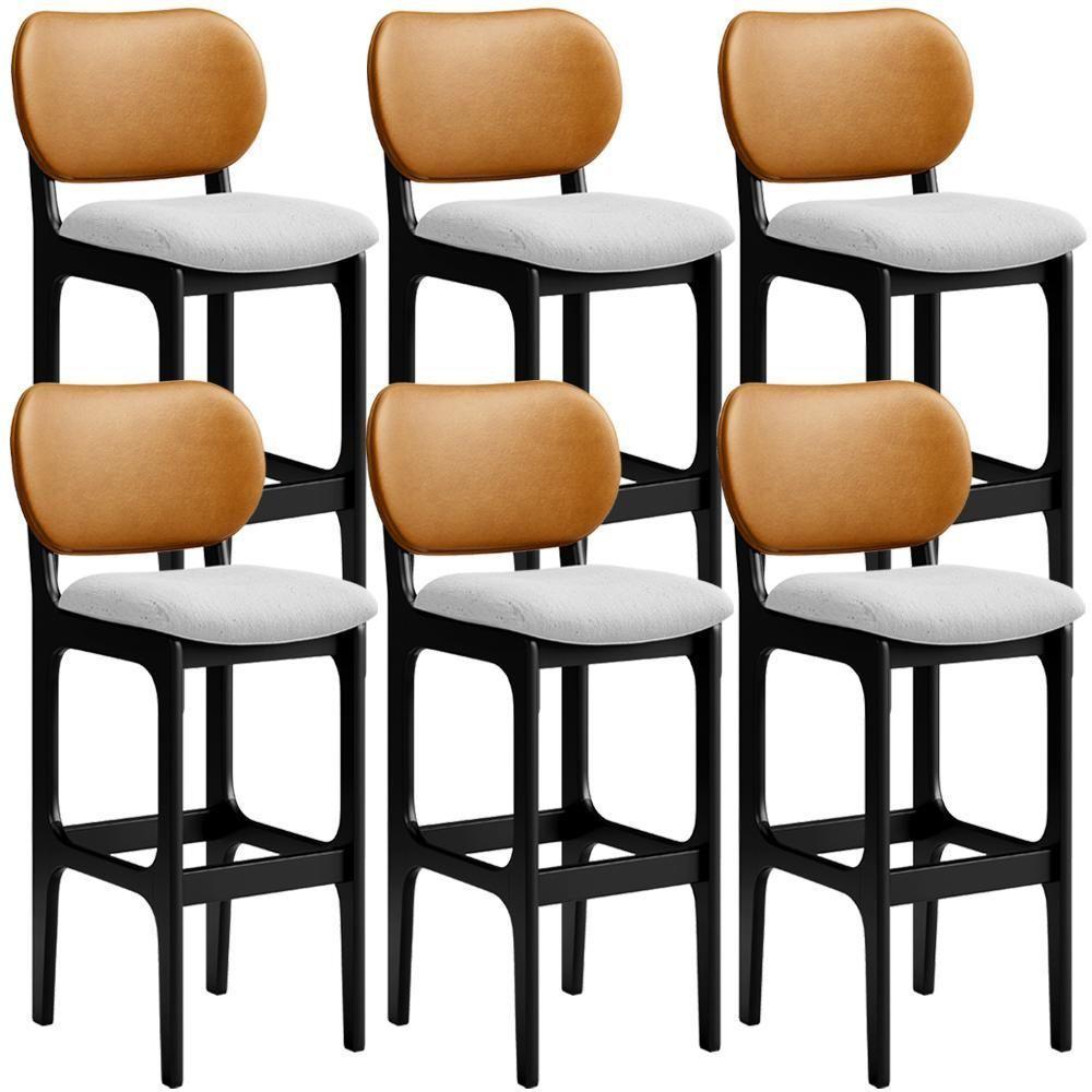 Kit 6 Banquetas Alta Betta Preto Whisky Linho Cinza - 1