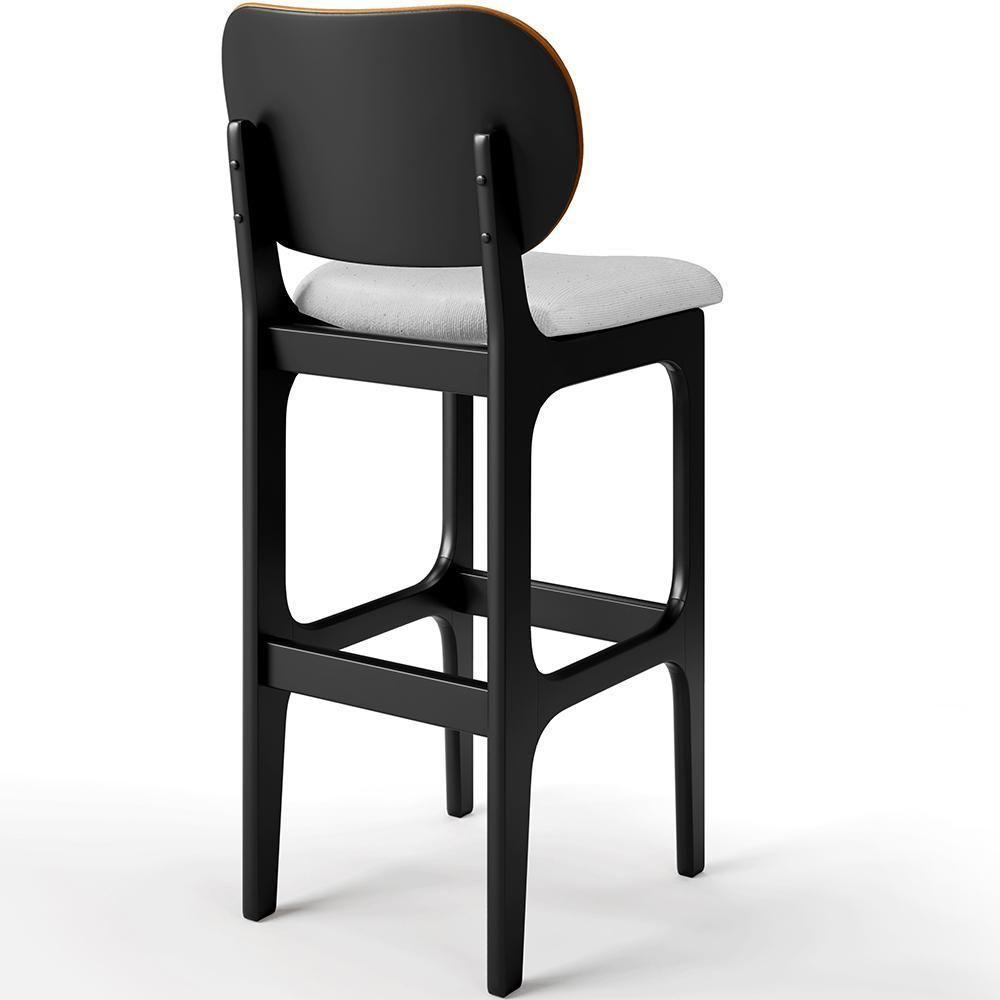 Kit 6 Banquetas Alta Betta Preto Whisky Linho Cinza - 2