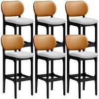 Kit 6 Banquetas Alta Betta Preto Whisky Linho Cinza - 1