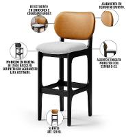 Kit 6 Banquetas Alta Betta Preto Whisky Linho Cinza - 6