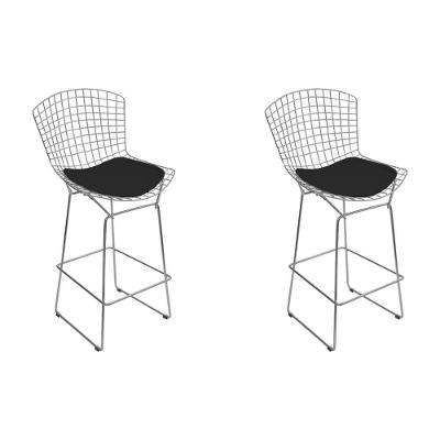Kit 2 Banquetas Bertoia Cromada D70 Com Assento Sintético Preto Cor Preto