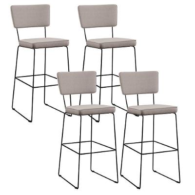 Kit 4 Banquetas Alta Base Em Aço Fixa Linho Bege