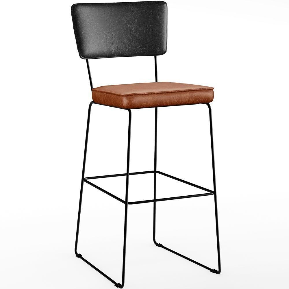 Kit 03 Banquetas Altas Preto Camel - 8