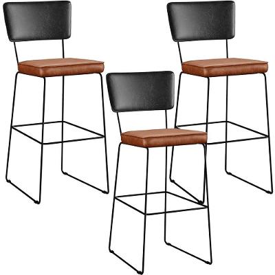 Kit 03 Banquetas Altas Preto Camel