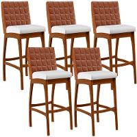 Kit 05 Banquetas Altas Mila Camel Corano Branco - 1