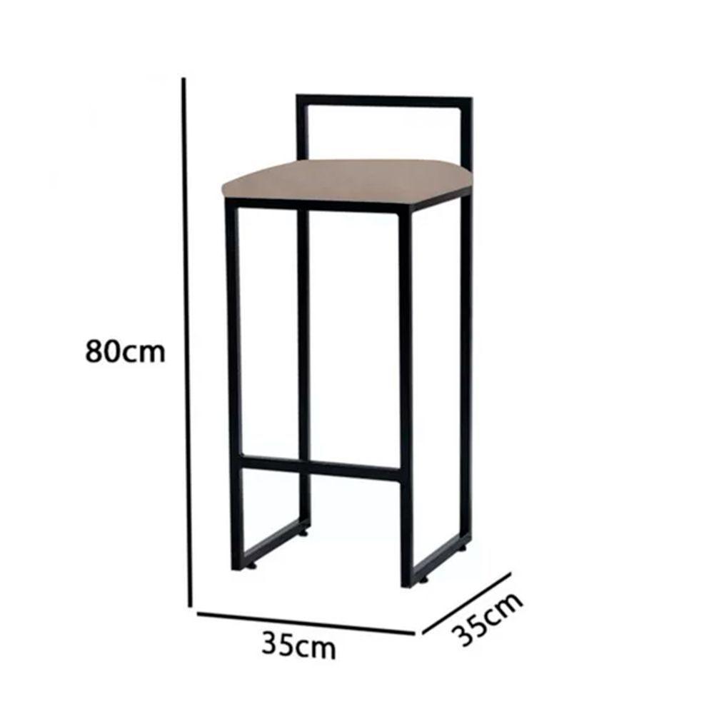 Kit 4 Banquetas Altas Industriais Em Aço Dori Preto Assento Suede Bege - Cor: Bege - 2