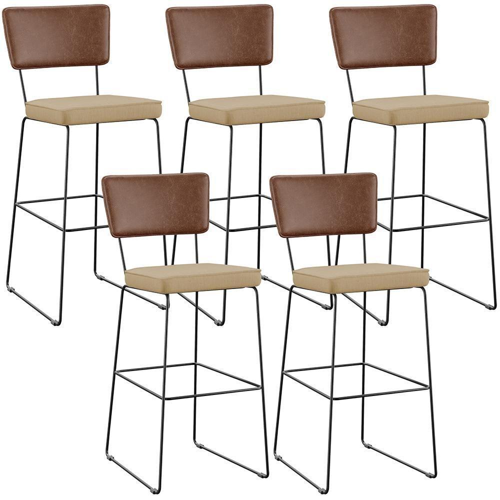 Kit 05 Banqueta Alta Cozinha Allana L02 Marrom Bege Escuro - 1