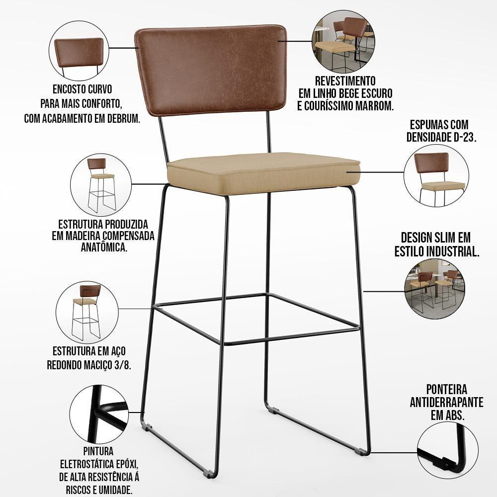 Kit 05 Banqueta Alta Cozinha Allana L02 Marrom Bege Escuro - 7