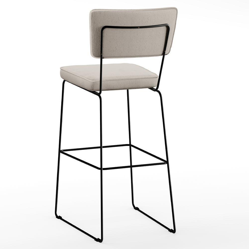 Kit 03 Banquetas Alta Base Em Aço Fixa Linho Cru - 3