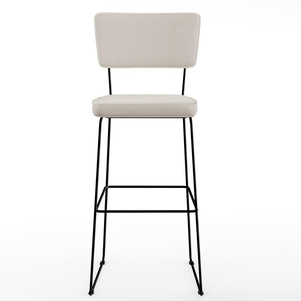 Kit 03 Banquetas Alta Base Em Aço Fixa Linho Cru - 5