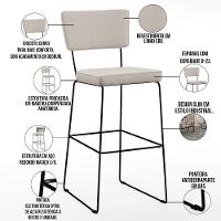 Kit 03 Banquetas Alta Base Em Aço Fixa Linho Cru - 7