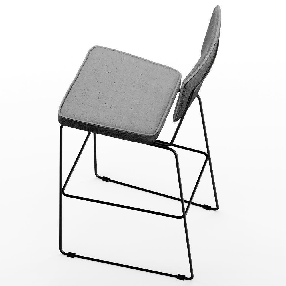 Kit 03 Banquetas Alta Base Aço Fixa Linho Cinza - 4