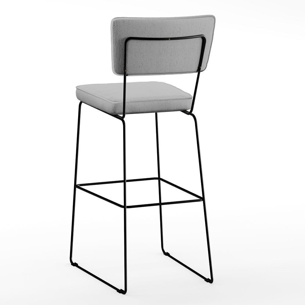 Kit 03 Banquetas Alta Base Aço Fixa Linho Cinza - 5