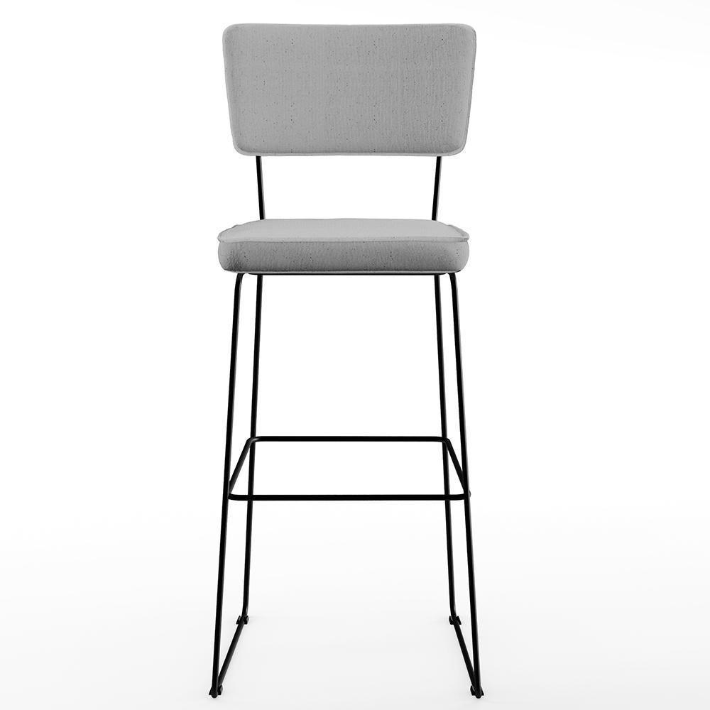 Kit 03 Banquetas Alta Base Aço Fixa Linho Cinza - 7