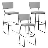 Kit 03 Banquetas Alta Base Aço Fixa Linho Cinza - 1