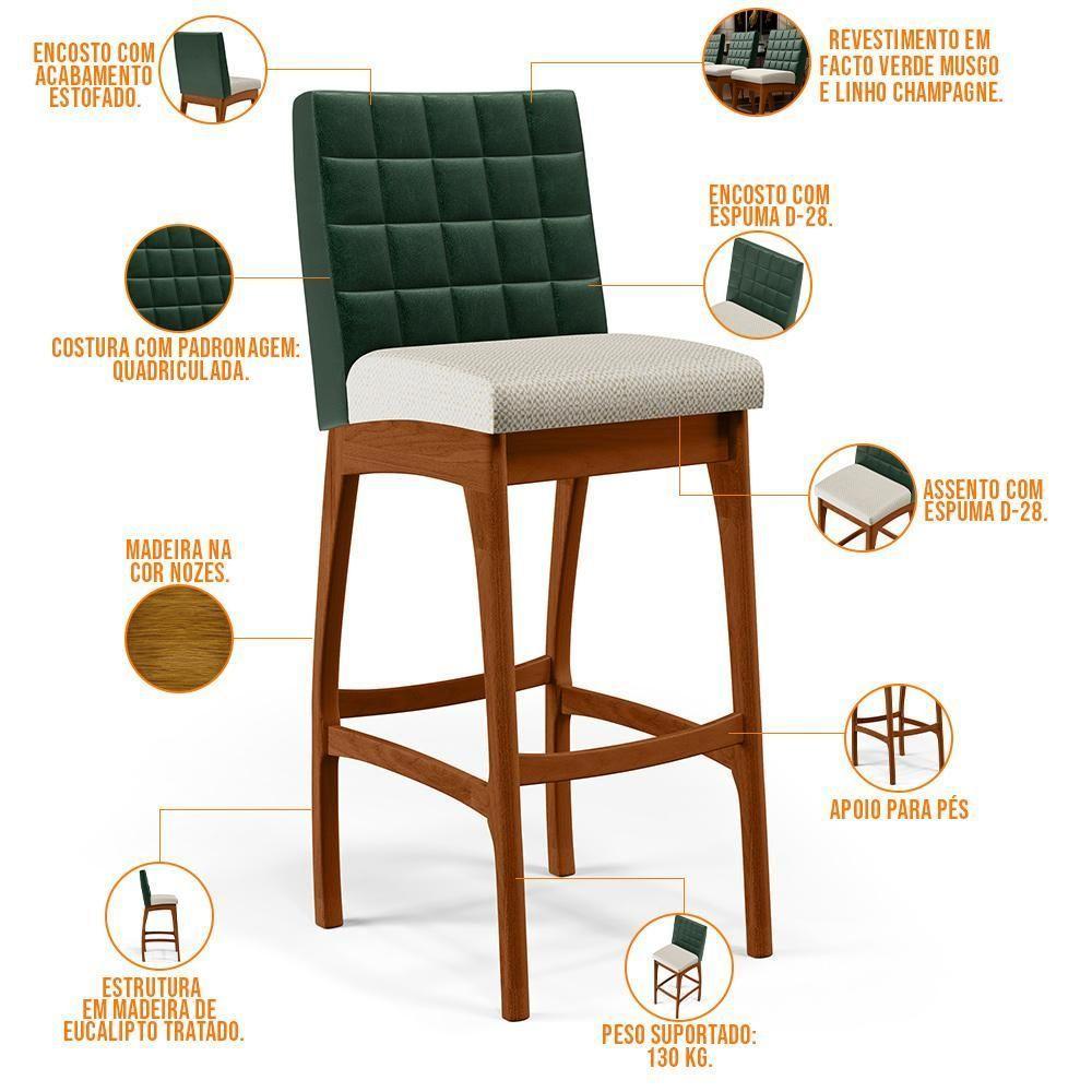 Kit 06 Banquetas Altas B04 Verde Musgo Champagne - 8