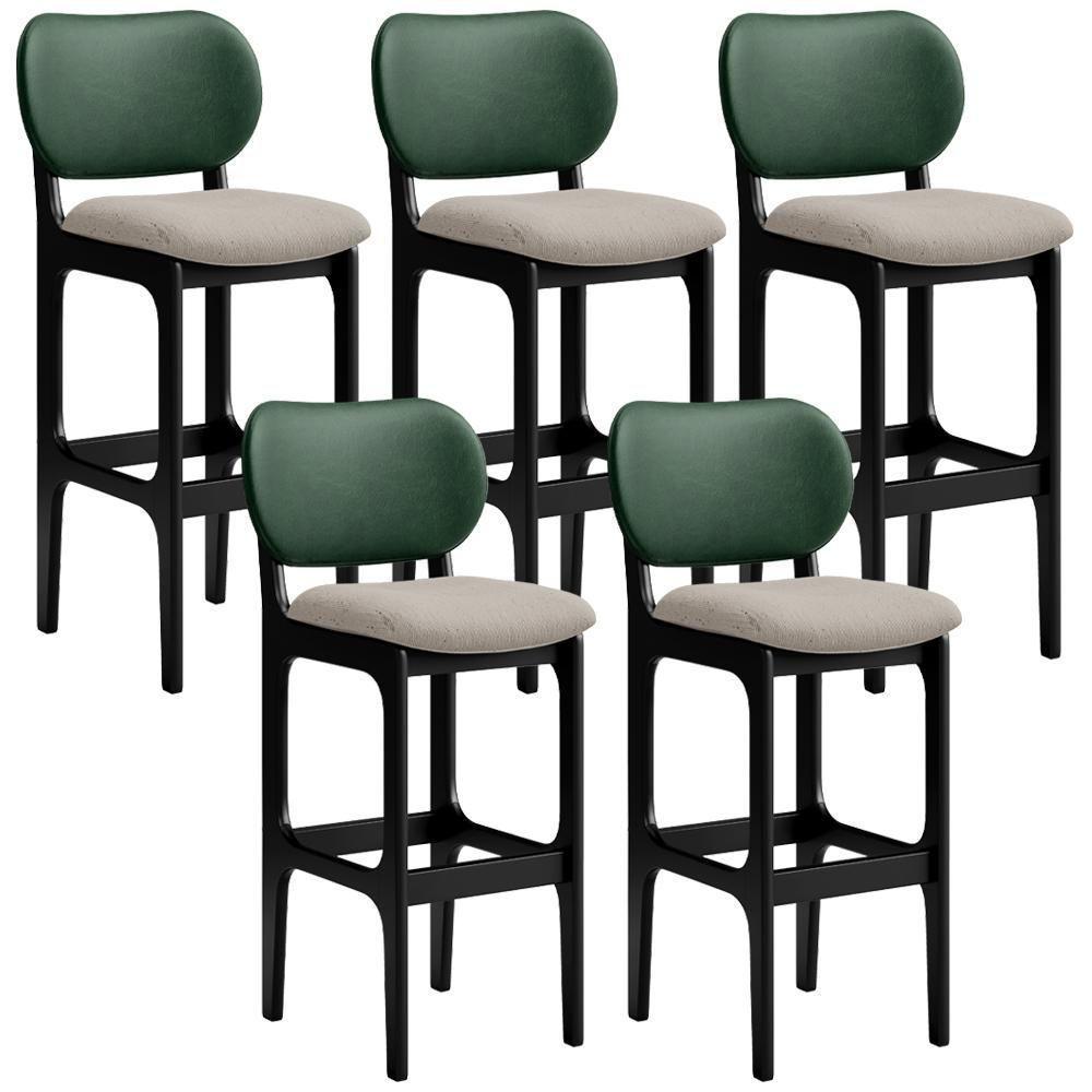 Kit 5 Banquetas Alta Betta Preto Facto Verde Linho Bege - 1