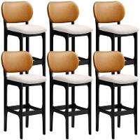 Kit 6 Banquetas Alta Betta Preto Whisky Linho Cru - 1