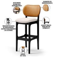 Kit 6 Banquetas Alta Betta Preto Whisky Linho Cru - 6