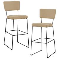 Kit 02 Banquetas Alta Base Aço Fixa Linho Bege Escuro - 1