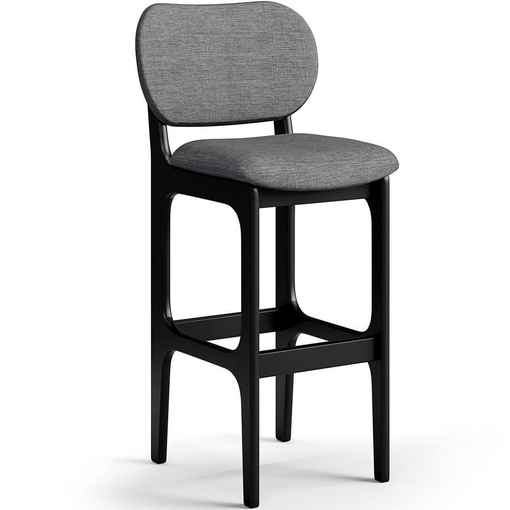 Kit 6 Banquetas Alta Betta Preto Linho Cinza Escuro - 7