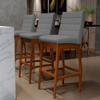 Banqueta Alta Cozinha De Jantar Fixa Mila B04 Suede Cinza - 8