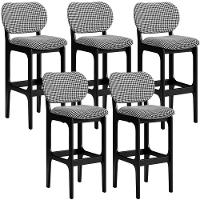 Kit 5 Banquetas Alta Betta Preto Suede Pied Poule - 1