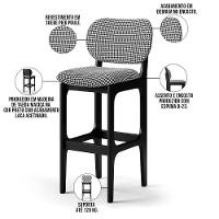 Kit 5 Banquetas Alta Betta Preto Suede Pied Poule - 6