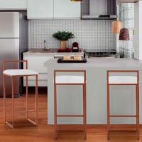 Kit 2 Banquetas Alta Industrial Bar Cozinha Bistrô Aço Dori Cobre Assento Suede Branco - 10