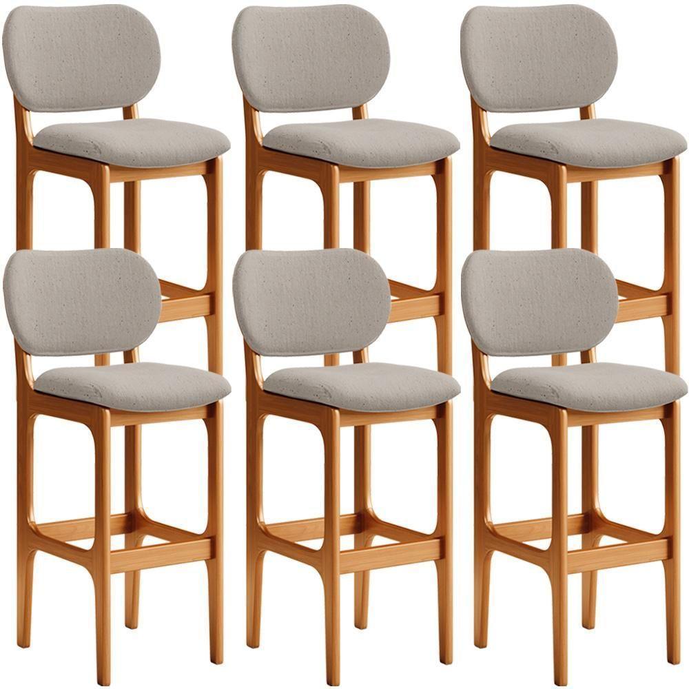 Kit 6 Banquetas Alta Betta Imbuia Linho Bege - 1